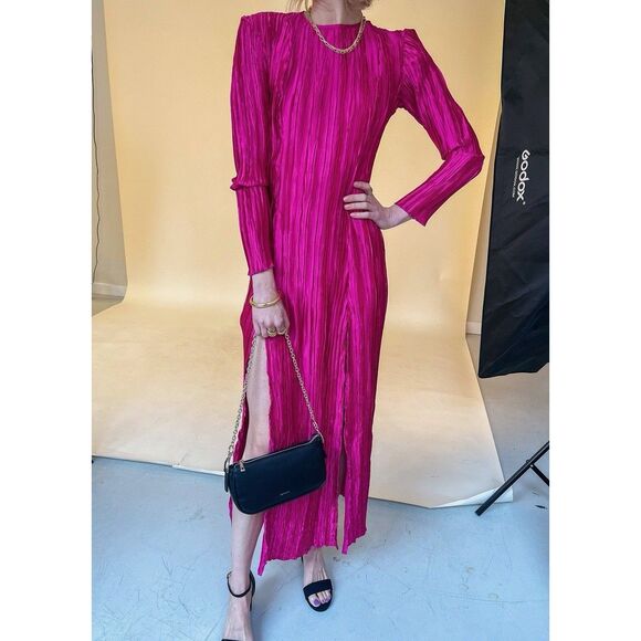 Laagam Arizona Dress Womens Medium Pink Open Back Maxi Textured Party Gown - Picture 4 of 12